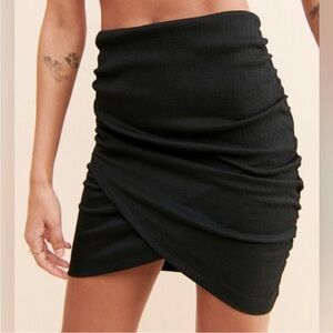 Free People Angie Wrap Skirt Ruched Sides Black Mini Size Medium